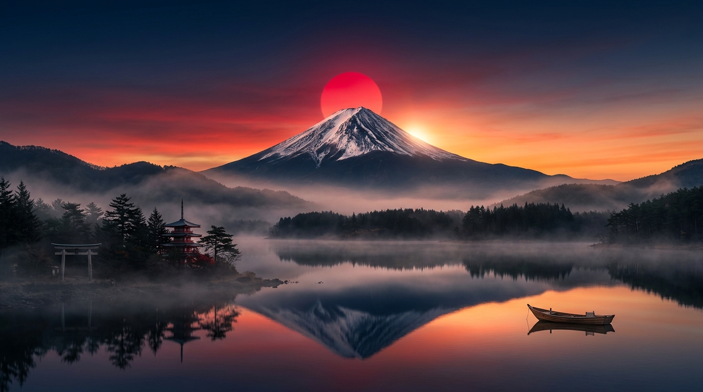 日本富士山朝日意象，象徵 Bonepep 兒童骨骼配方的日本製造精神